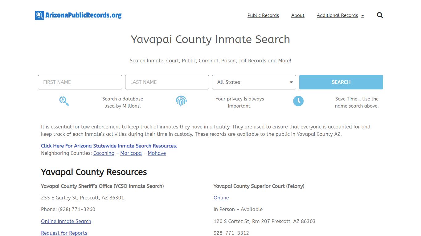 Yavapai County Inmate Search - Current & Past YCSO AZ Jail Records
